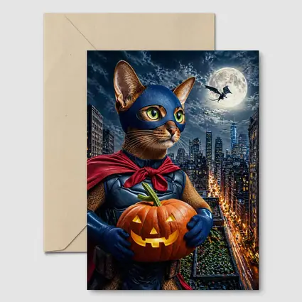 Abyssinian Superhero Cat City Night Halloween