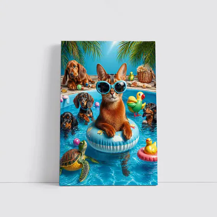 Abyssinian Cat Pool Party With Dachshunds