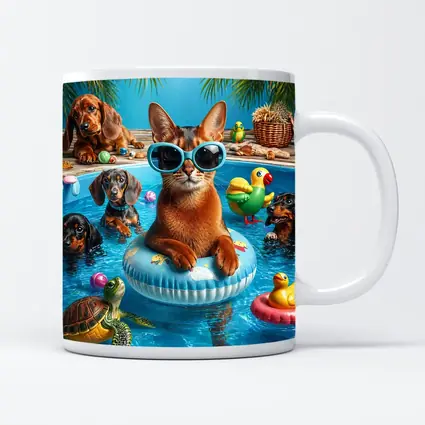 Abyssinian Cat Pool Party With Dachshunds