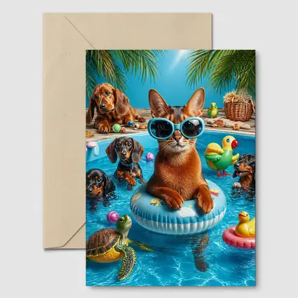 Abyssinian Cat Pool Party With Dachshunds