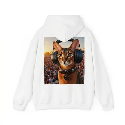 Abyssinian Cat Wearing Headphones at Festival