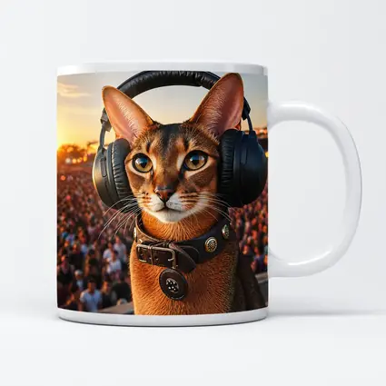 Abyssinian Cat Wearing Headphones at Festival