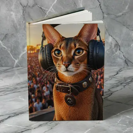 Abyssinian Cat Wearing Headphones at Festival