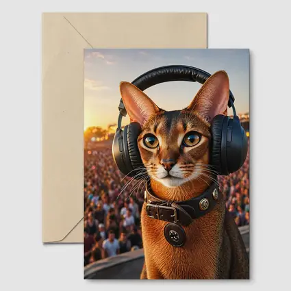 Abyssinian Cat Wearing Headphones at Festival