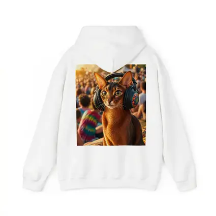 Abyssinian Cat Wearing Headphones at Music Festival