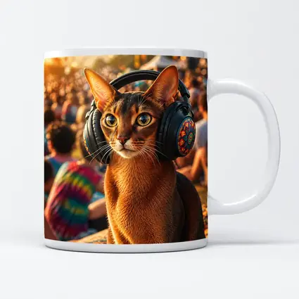 Abyssinian Cat Wearing Headphones at Music Festival