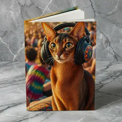 Abyssinian Cat Wearing Headphones at Music Festival