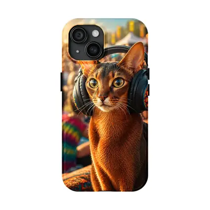 Abyssinian Cat Wearing Headphones at Music Festival