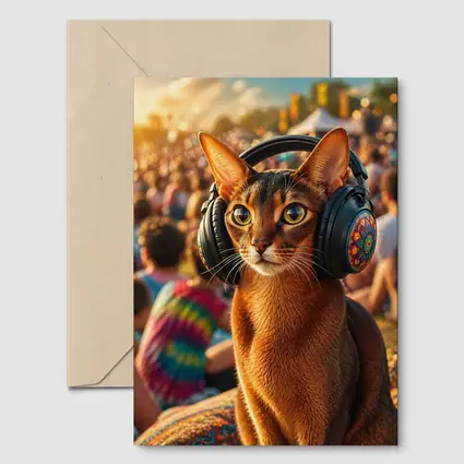 Abyssinian Cat Wearing Headphones at Music Festival