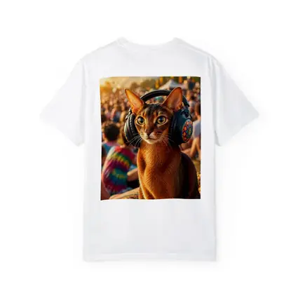 Abyssinian Cat Wearing Headphones at Music Festival