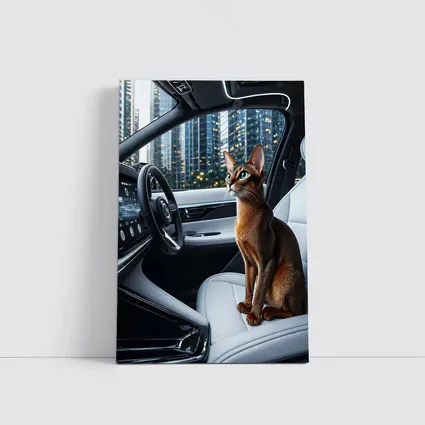 Abyssinian Cat Inside Modern Luxury Car
