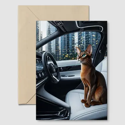 Abyssinian Cat Inside Modern Luxury Car
