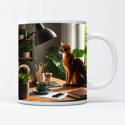 Abyssinian Cat Sitting at Home Office Desk