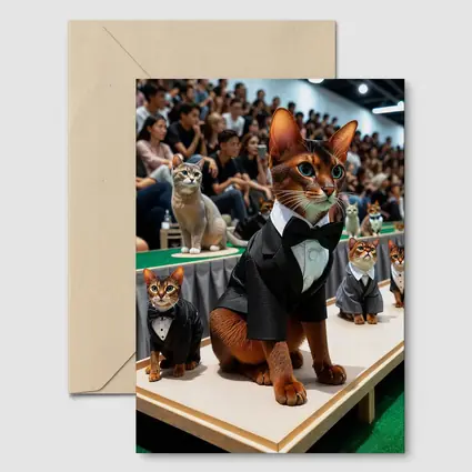 Abyssinian Cats in Tuxedos Fashion Show