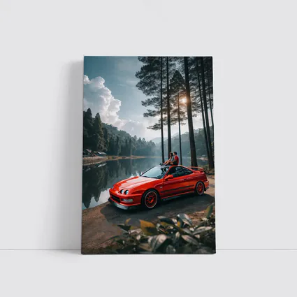 Red Acura Integra Parked by Forest Lake