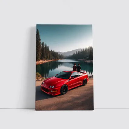 Acura Integra Red Car By Mountain Lake