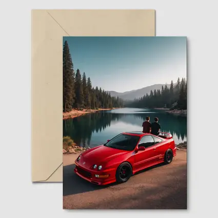 Acura Integra Red Car By Mountain Lake