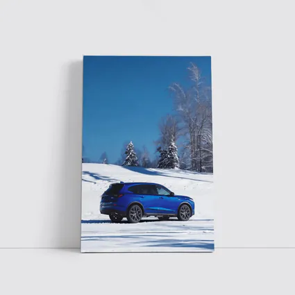 Acura MDX Blue SUV Snowy Winter Landscape