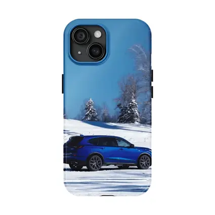 Acura MDX Blue SUV Snowy Winter Landscape