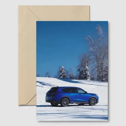 Acura MDX Blue SUV Snowy Winter Landscape