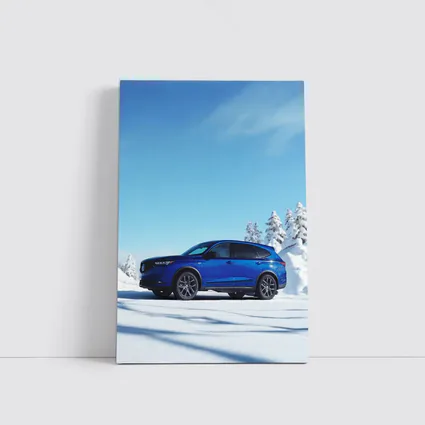 Acura MDX Blue SUV Snowy Winter Scene
