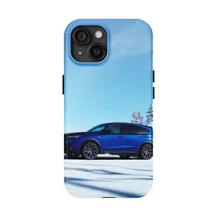 Acura MDX Blue SUV Snowy Winter Scene