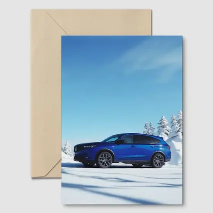Acura MDX Blue SUV Snowy Winter Scene