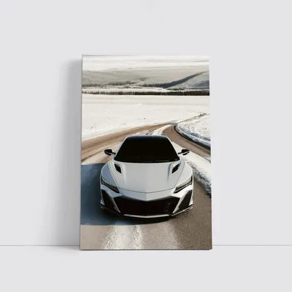 Acura NSX White Sports Car Snowy Road