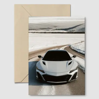 Acura NSX White Sports Car Snowy Road