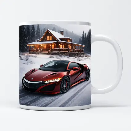 Acura NSX Red Supercar Snowy Winter Cabin