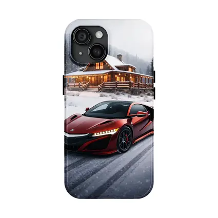 Acura NSX Red Supercar Snowy Winter Cabin