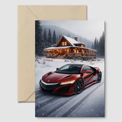 Acura NSX Red Supercar Snowy Winter Cabin