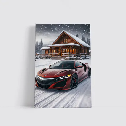 Acura NSX Red Supercar Snowy Cabin