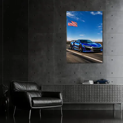 Acura NSX Blue Speed American Flag Highway
