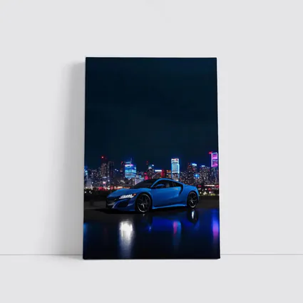 Acura NSX Blue Supercar Night City Skyline