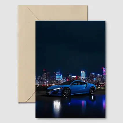 Acura NSX Blue Supercar Night City Skyline