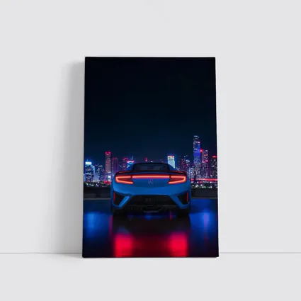 Acura NSX Blue Rear Night City Skyline