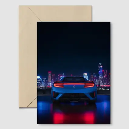 Acura NSX Blue Rear Night City Skyline