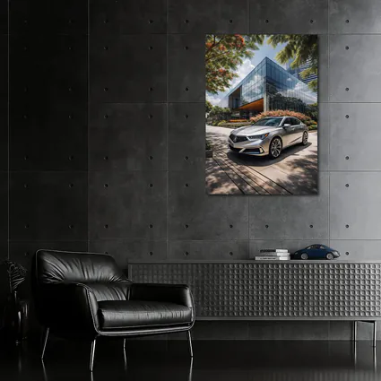 Acura RLX Silver Sedan Modern Glass Building