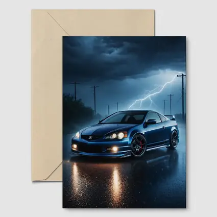 Acura RSX Blue Sports Car Stormy Night