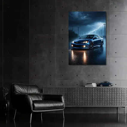 Acura RSX Blue Sports Car Stormy Night