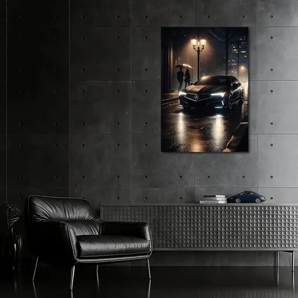 Acura TL Black Sedan Rainy Night Street