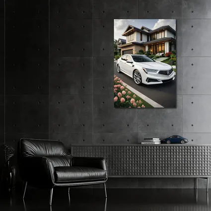 Acura TL White Sedan Modern House Driveway