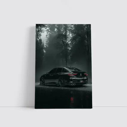 Acura TLX Black Sedan Foggy Forest Night
