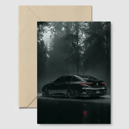 Acura TLX Black Sedan Foggy Forest Night
