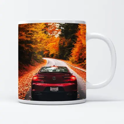 Acura TLX Red Car Autumn Forest Road