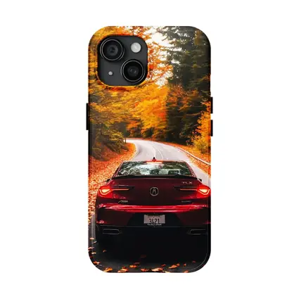 Acura TLX Red Car Autumn Forest Road