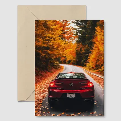 Acura TLX Red Car Autumn Forest Road