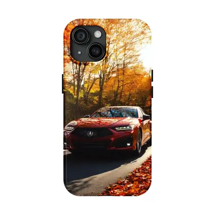 Acura TLX Red Sedan Autumn Forest Road
