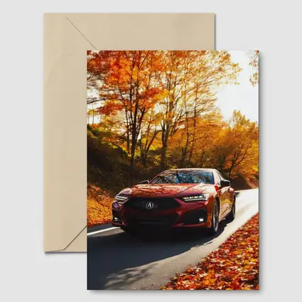 Acura TLX Red Sedan Autumn Forest Road